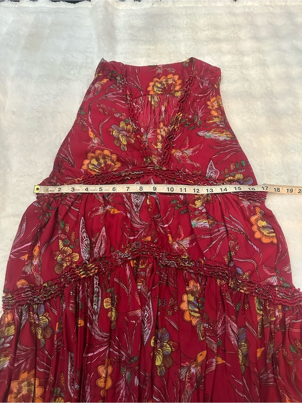 Free People Red Floral Hummingbird Tiered Boho Tunic Top 39269 - Picture 4 of 7